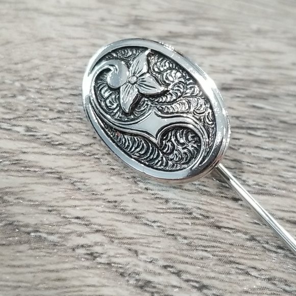 Vintage sterling floral straight pin - Picture 2 of 5